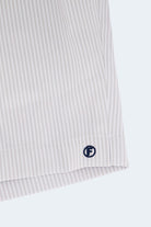 Rivieras * The Swims Frankster Men's Shorts in white and pale grey striped fabric with signature logo detail