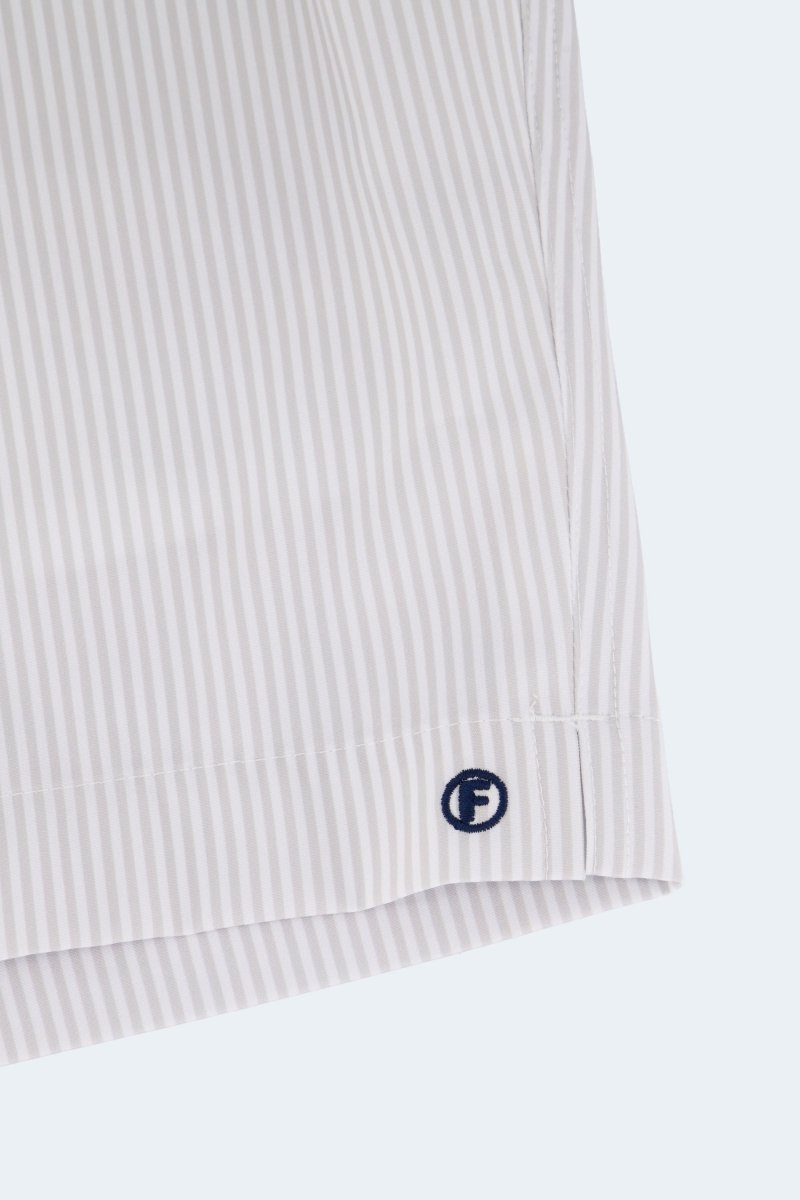 Rivieras * The Swims Frankster Men's Shorts in white and pale grey striped fabric with signature logo detail
