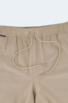Frankster Sandbars * The Sporties Men's Shorts in beige lightweight fabric with elastic waistband and drawcord close up
