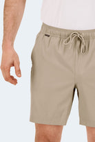 Frankster Sandbars * The Sporties beige Men's Shorts in smooth woven fabric with elasticated drawstring waist and hidden zip pocket