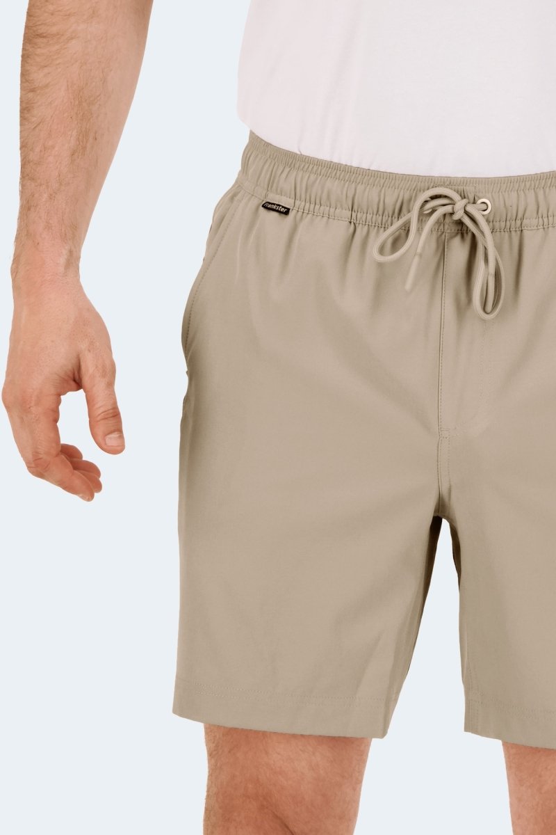 Frankster Sandbars * The Sporties beige Men's Shorts in smooth woven fabric with elasticated drawstring waist and hidden zip pocket