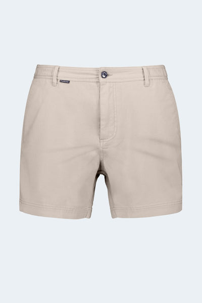 Shores * The Shorties beige stretch cotton men's shorts by Frankster with a clean classic fit and button closure