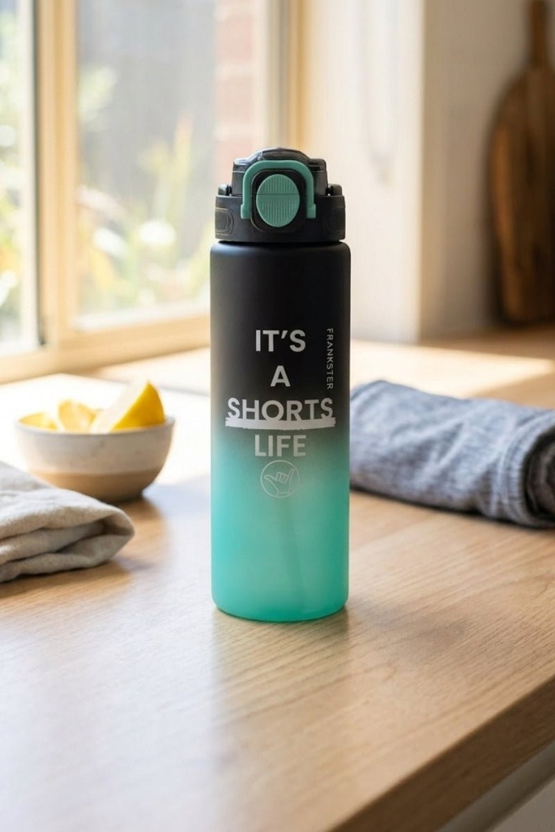 Frankster Shorts Life Bottle Green Black durable drinkware bottle with a matte black top fading into bottle green, perfect for men's shorts lifestyle accessories.