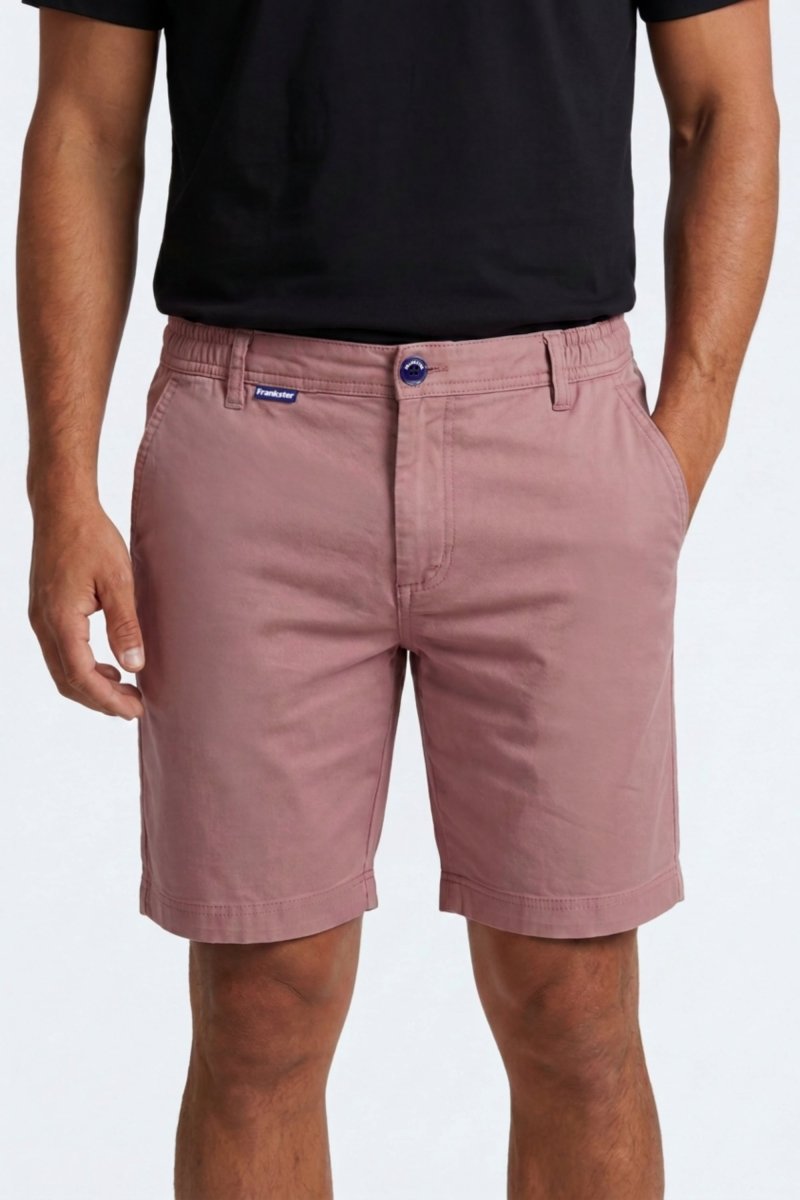 Front view of Sundowners * The Everydays men's shorts by Frankster in dusty rose color, featuring breathable cotton fabric and a comfortable fit.