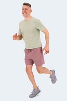 Frankster Sundowners * The Sporties Men's Shorts in dusty mauve lightweight fabric, modelled for comfortable everyday wear