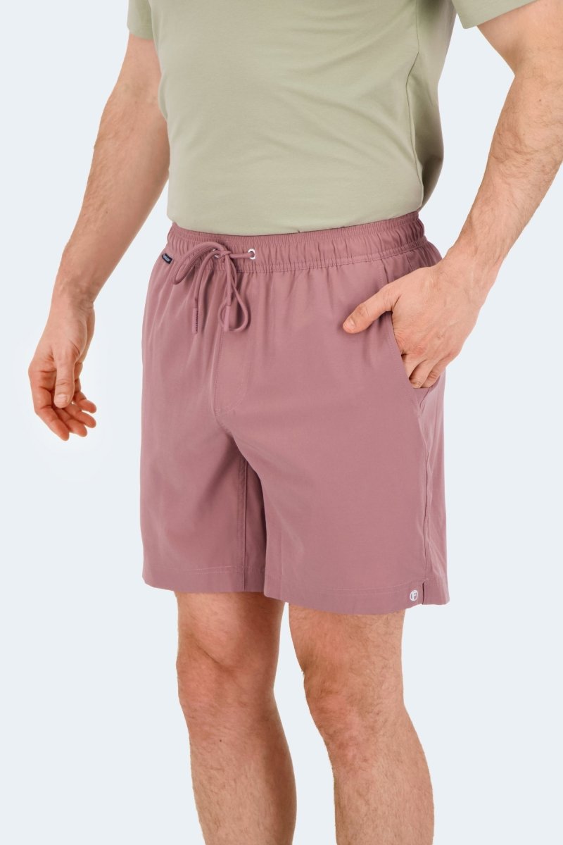 Frankster Sundowners * The Sporties Men's Shorts in dusty pink fabric, shown on a model for a relaxed everyday fit