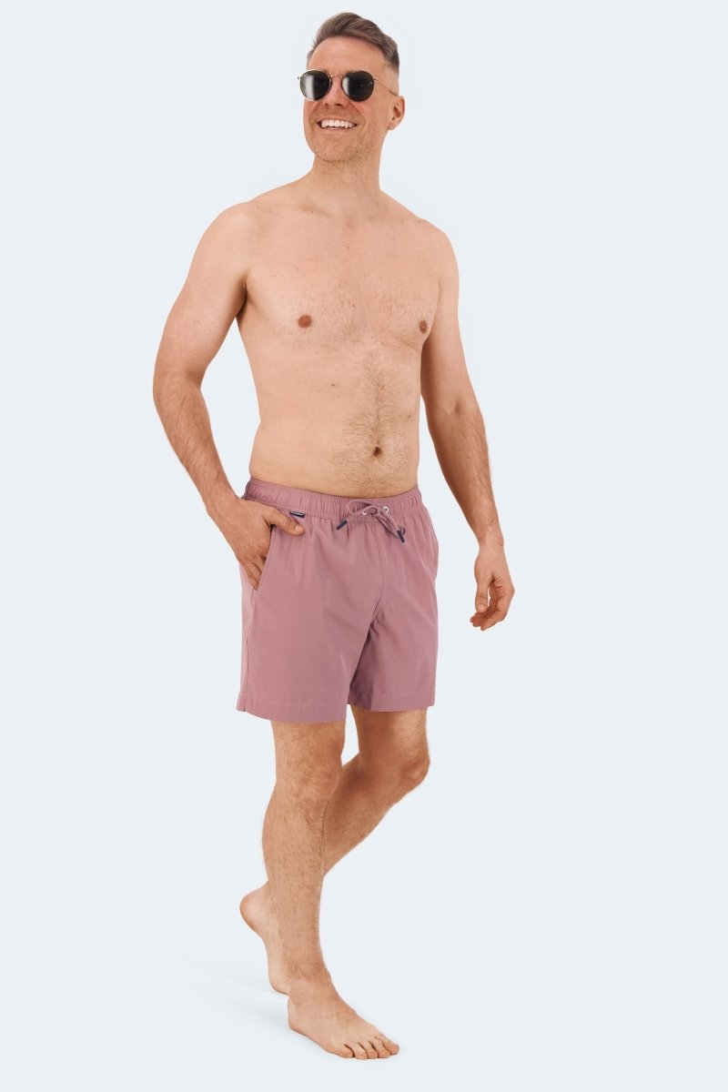 Frankster Sundowners * The Swims Men's Shorts in dusty pink smooth fabric, modelled for comfortable everyday wear