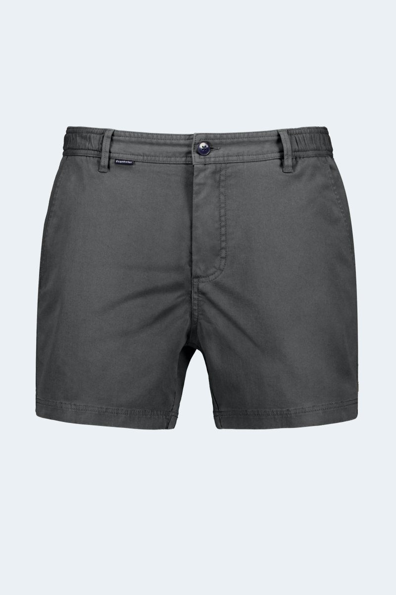 Volcans * The Shorties dark grey stretch cotton men's shorts by Frankster with a thigh-skimming cut for comfort