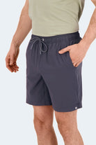 Frankster Volcans * The Sporties Men's Shorts in dark navy fabric with elasticated drawstring waistband and side pockets