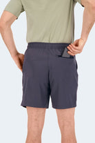 Volcans * The Sporties dark navy Men's Shorts by Frankster in smooth fabric with an elastic waistband and hidden zip pocket